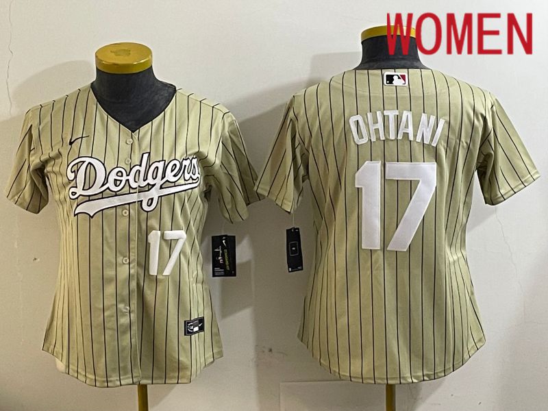 Women Los Angeles Dodgers #17 Ohtani Green Stripe Game 2024 Nike MLB Jersey style 4